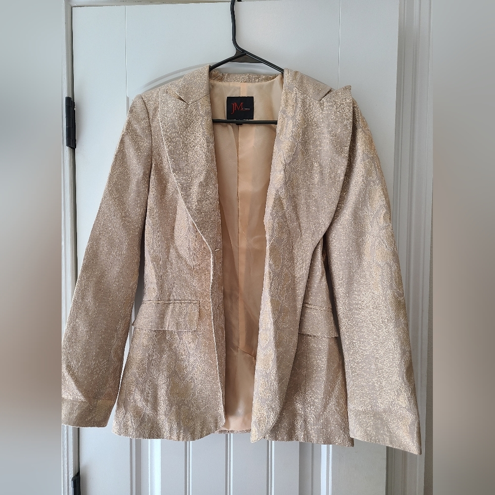 JM STUDIO by John Meyer Cream Champagne Snakeskin Pattern Open Blazer
